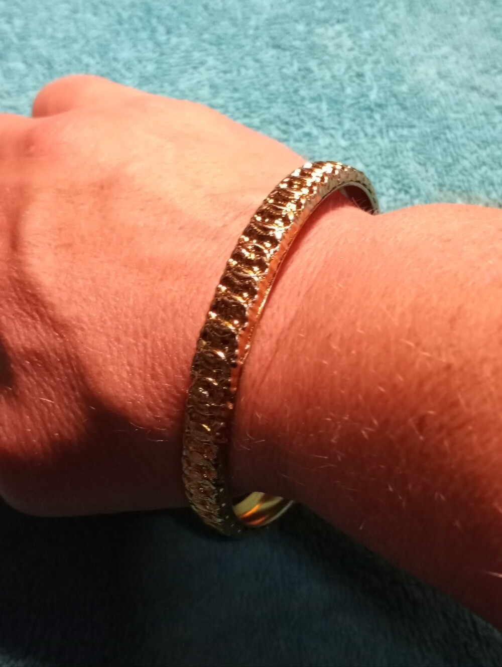 Gold Bangle Textured Bracelet - Women Jewelry